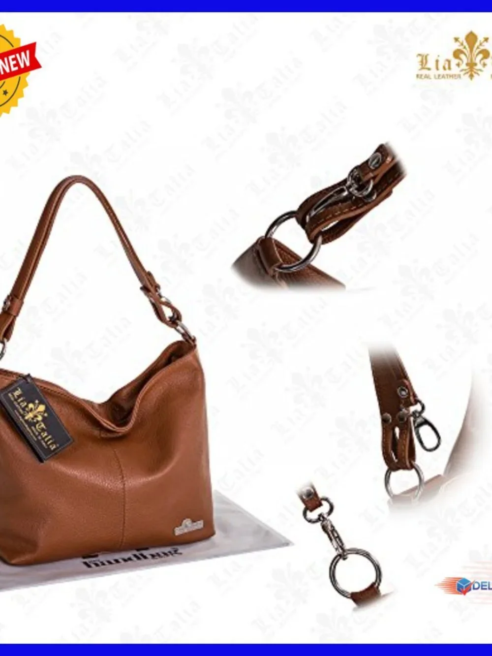 Genuine Leather Hobo Shoulder Bag with Adjustable Strap, Medium Size